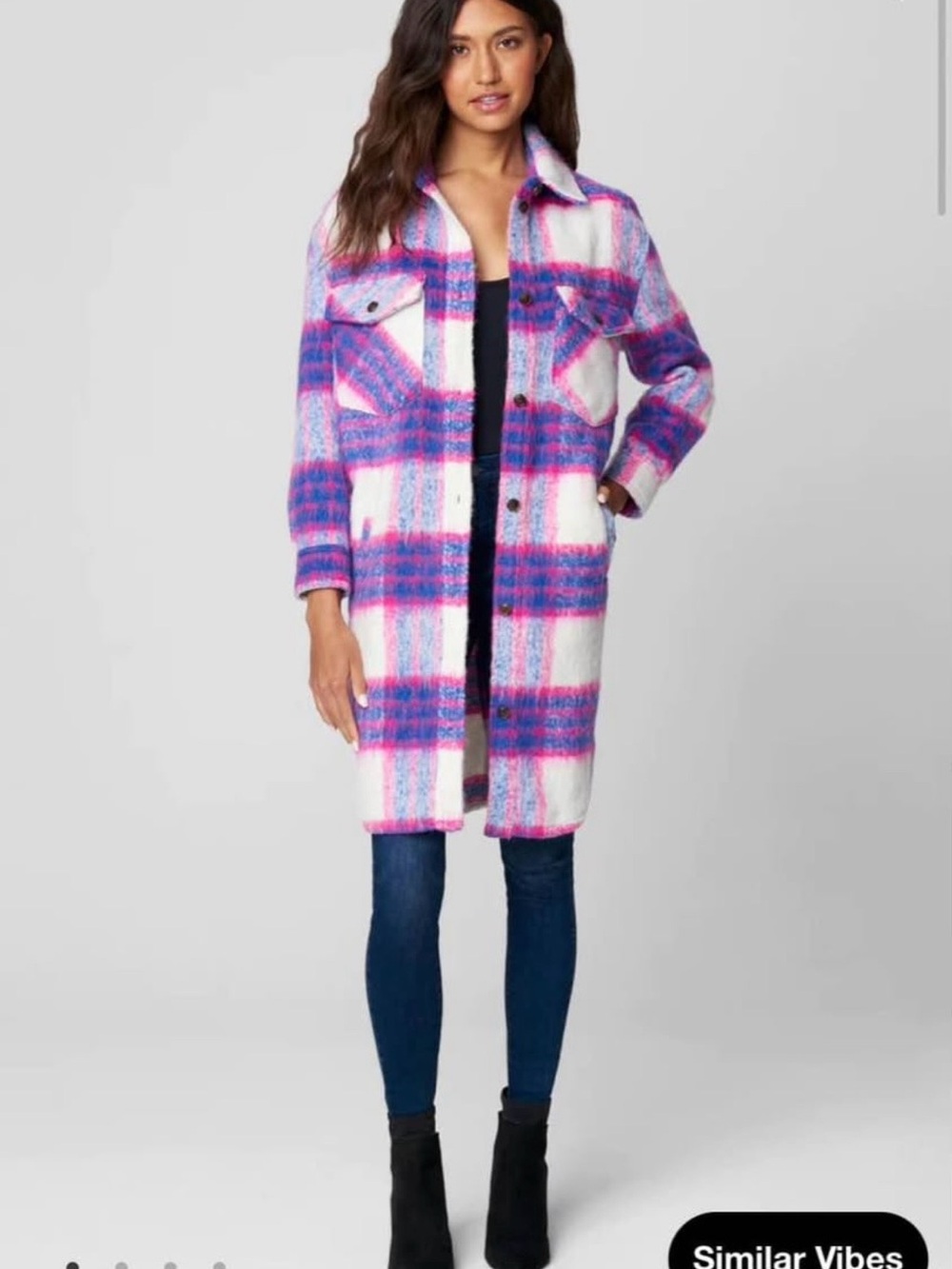 Women's Pink & White Plaid Long Trench Coat